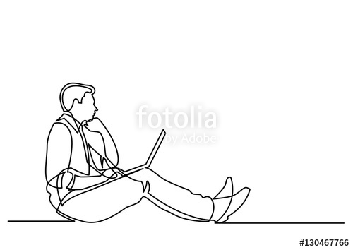 500x354 continuous line drawing of businessman sitting thinking with lap - Lap Drawing