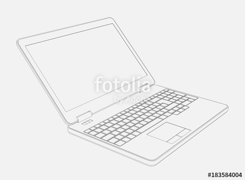 500x368 line cad drawing of laptop computer from left with perpective - Laptop Computer Drawing