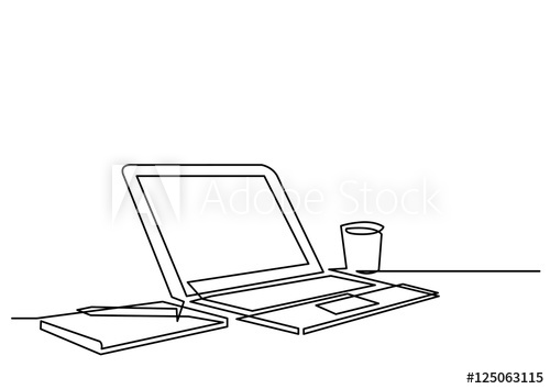 500x354 continuous line drawing of desk laptop computer pen - Laptop Computer Drawing