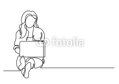 400x283 one line drawing of a woman sitting with laptop computer buy - Laptop Computer Drawing