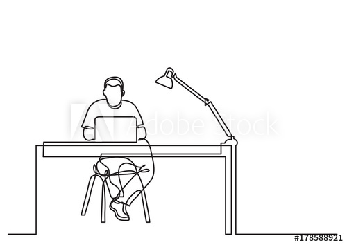 500x354 one line drawing of man working with laptop computer behind desk - Laptop Computer Drawing