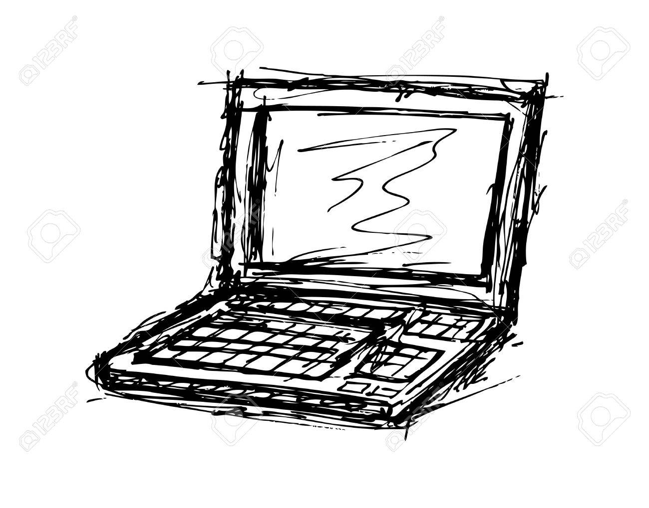 1300x1019 drawn laptop line drawing - Laptop Line Drawing
