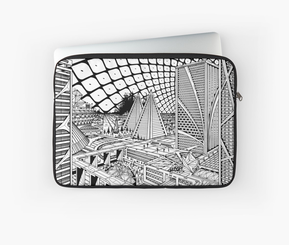 1181x999 Line Drawing, Future City Laptop Sleeve - Laptop Line Drawing