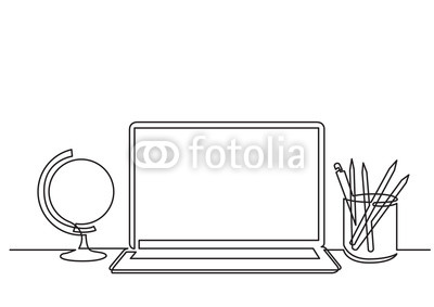 400x283 Continuous Line Drawing Of Globe Laptop Computer And Pencils Buy - Laptop Line Drawing