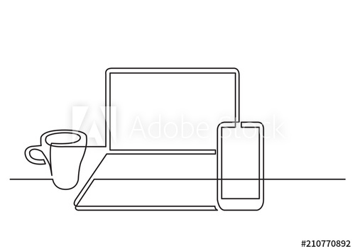 500x354 Continuous Line Drawing Of Laptop Computer Mobile Phone - Laptop Line Drawing