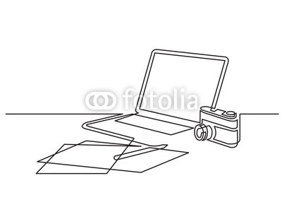 400x283 continuous line drawing of laptop computer notepad and photo - Laptop Line Drawing