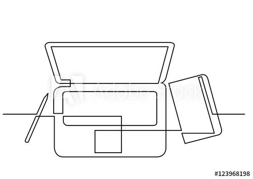 500x354 continuous line drawing of laptop computer notepad pen - Laptop Line Drawing