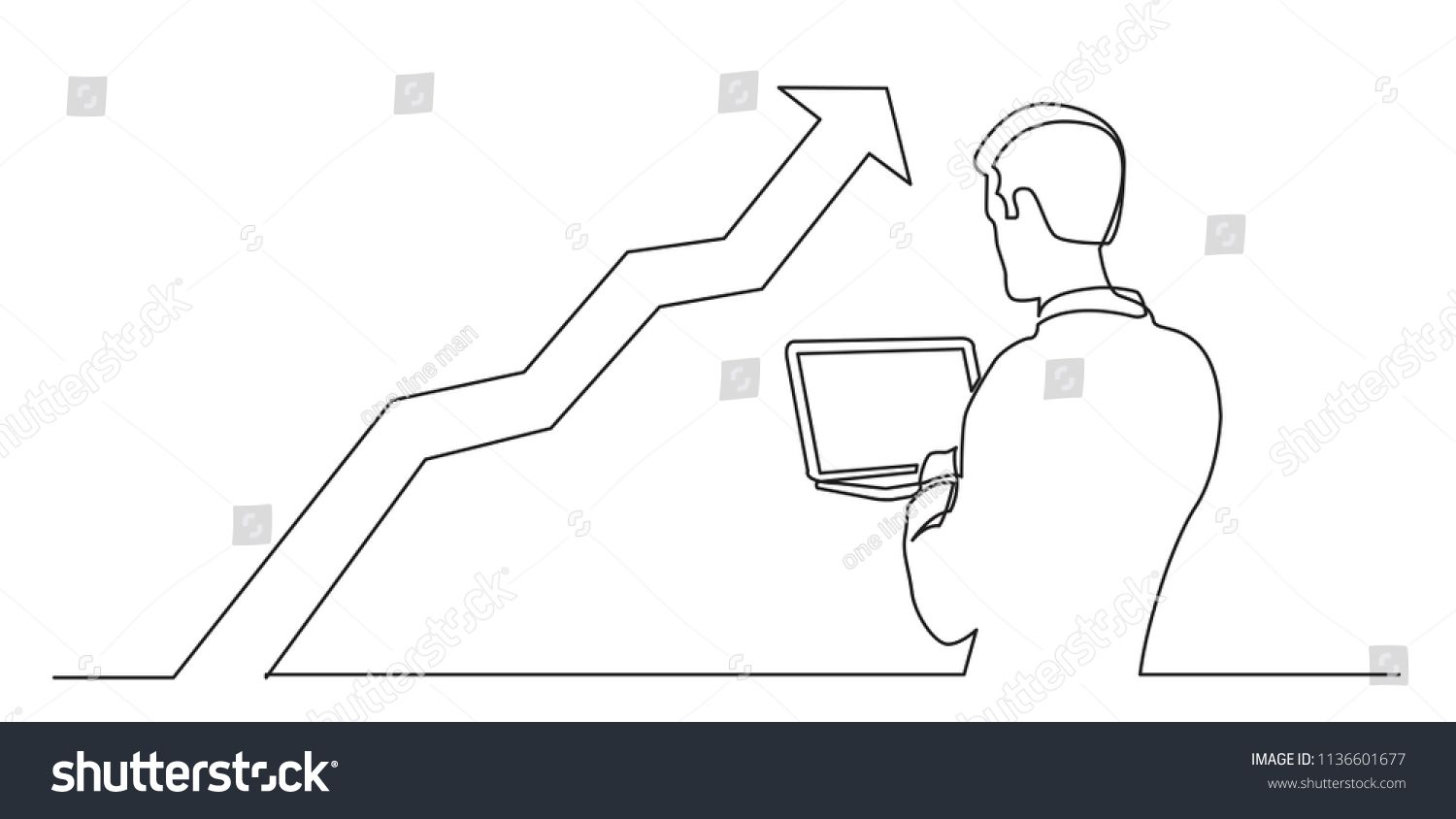 1500x844 Continuous Line Drawing Of Man Watching Laptop Computer - Laptop Line Drawing
