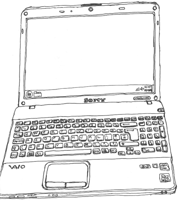 600x671 black line drawing of laptop my drawings in drawings - Laptop Line Drawing