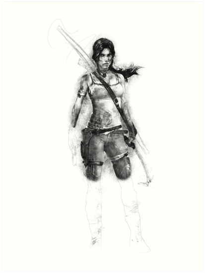 413x549 Lara Croft Drawing Art Prints - Lara Croft Drawing