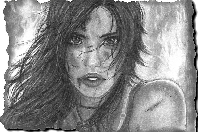 640x427 diy frame lara croft tomb raider art drawing girl face eyes lips - Lara Croft Drawing