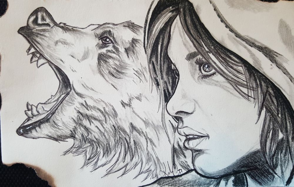 1000x636 lara croft tomb raider w bear original graphite pencil drawing - Lara Croft Drawing