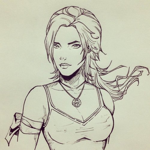500x500 Lara Croft Sketch Shared - Lara Croft Drawing