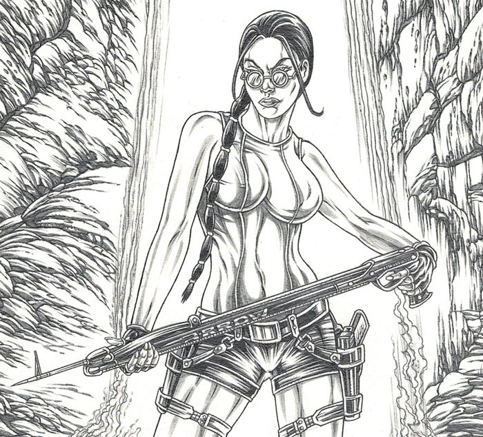 700x634 Ratera, Mike - Lara Croft Drawing