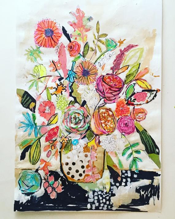 570x712 large flower art flower drawing abstract floral funky floral etsy - Large Flower Drawing