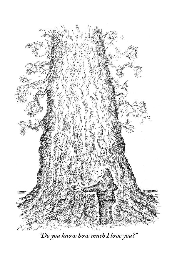 602x900 Guy Hugging A Giant Tree And Speaks To It Drawing - Large Tree Drawing
