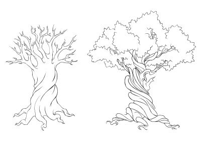 400x280 Large Tree Stencil Tattoo, Bare Trunk Outline, Leaves Just Free - Large Tree Drawing