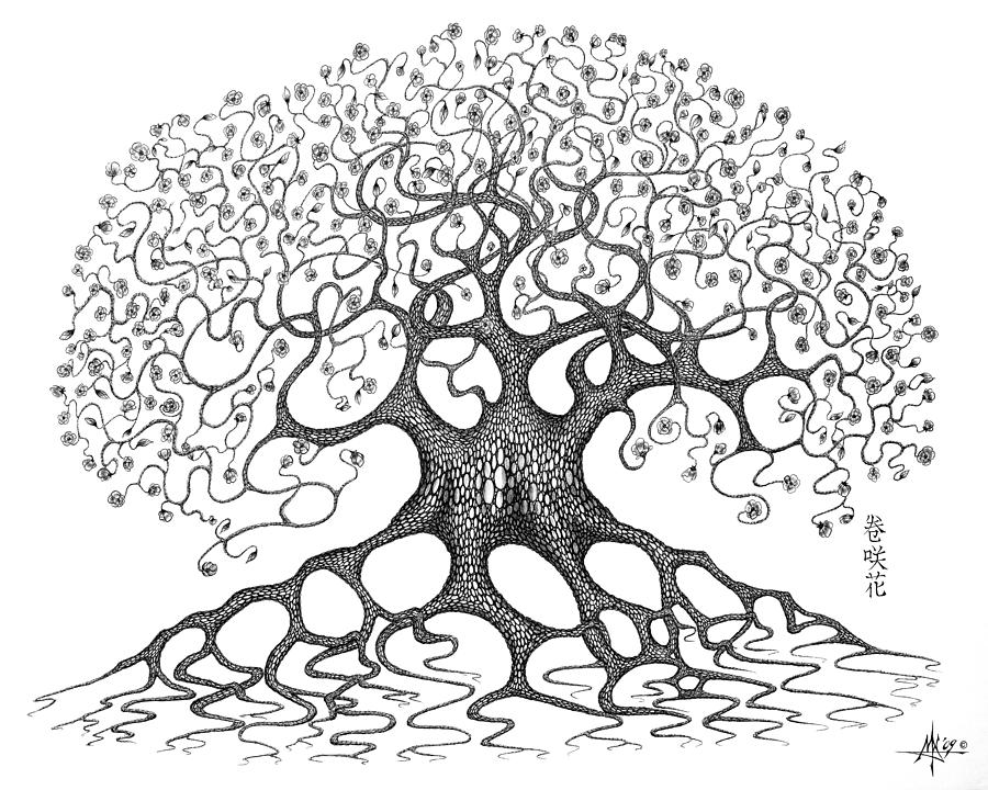 900x720 The Convoluted Flower Tree Drawing - Large Tree Drawing