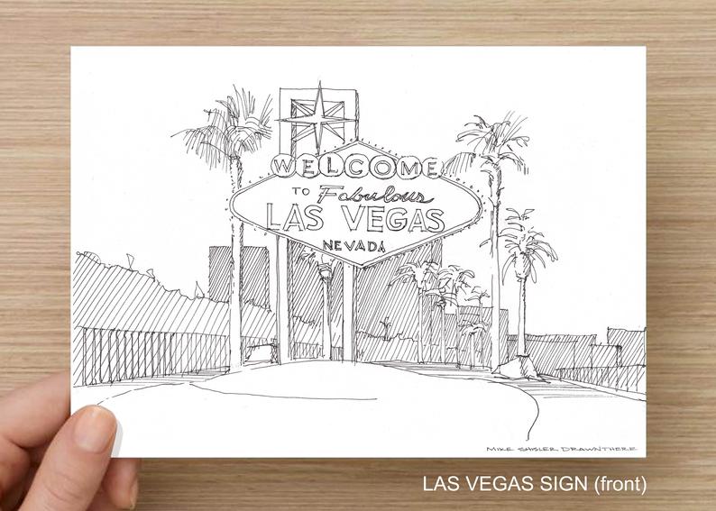 794x567 las vegas nevada ink and watercolor art prints drawing etsy - Las Vegas Drawing