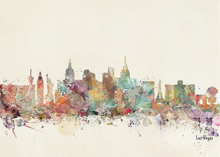 700x500 Las Vegas Skyline Greeting Card For Sale - Las Vegas Skyline Drawing