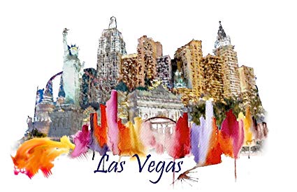 425x275 Las Vegas Skyline City Silhouette Watercolor Art Print - Las Vegas Skyline Drawing