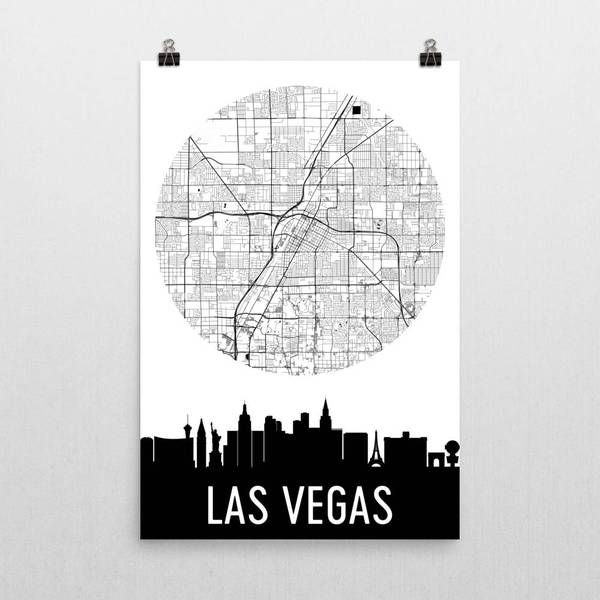 600x600 Las Vegas Skyline Silhouette Art Prints Modern Map Art - Las Vegas Skyline Drawing