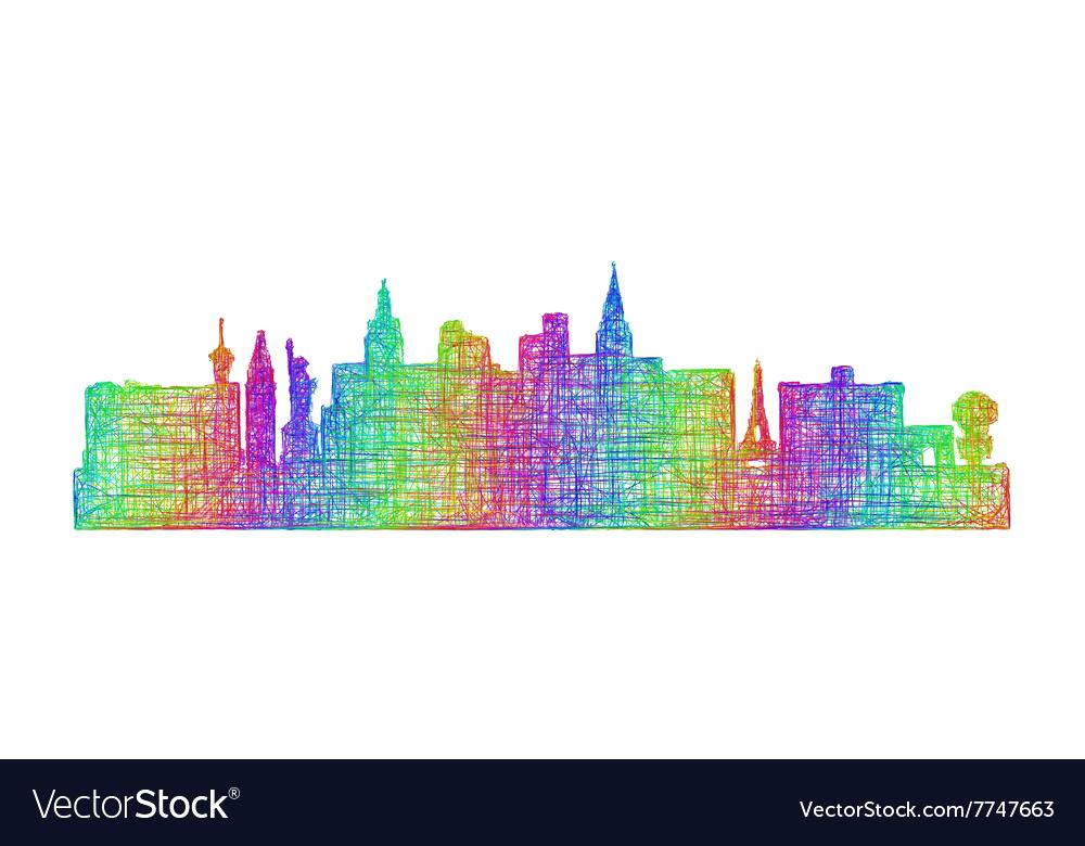 1000x780 Las Vegas Skyline Silhouette Line Art Vector Image Drawing - Las Vegas Skyline Drawing