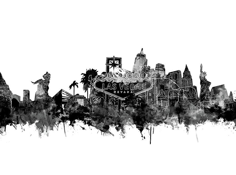 900x666 Las Vegas Skyline White Digital Art - Las Vegas Skyline Drawing