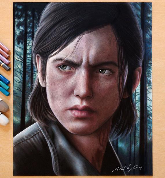 570x616 Ellie The Last Of Us Original Drawing Etsy - Last Of Us Drawing