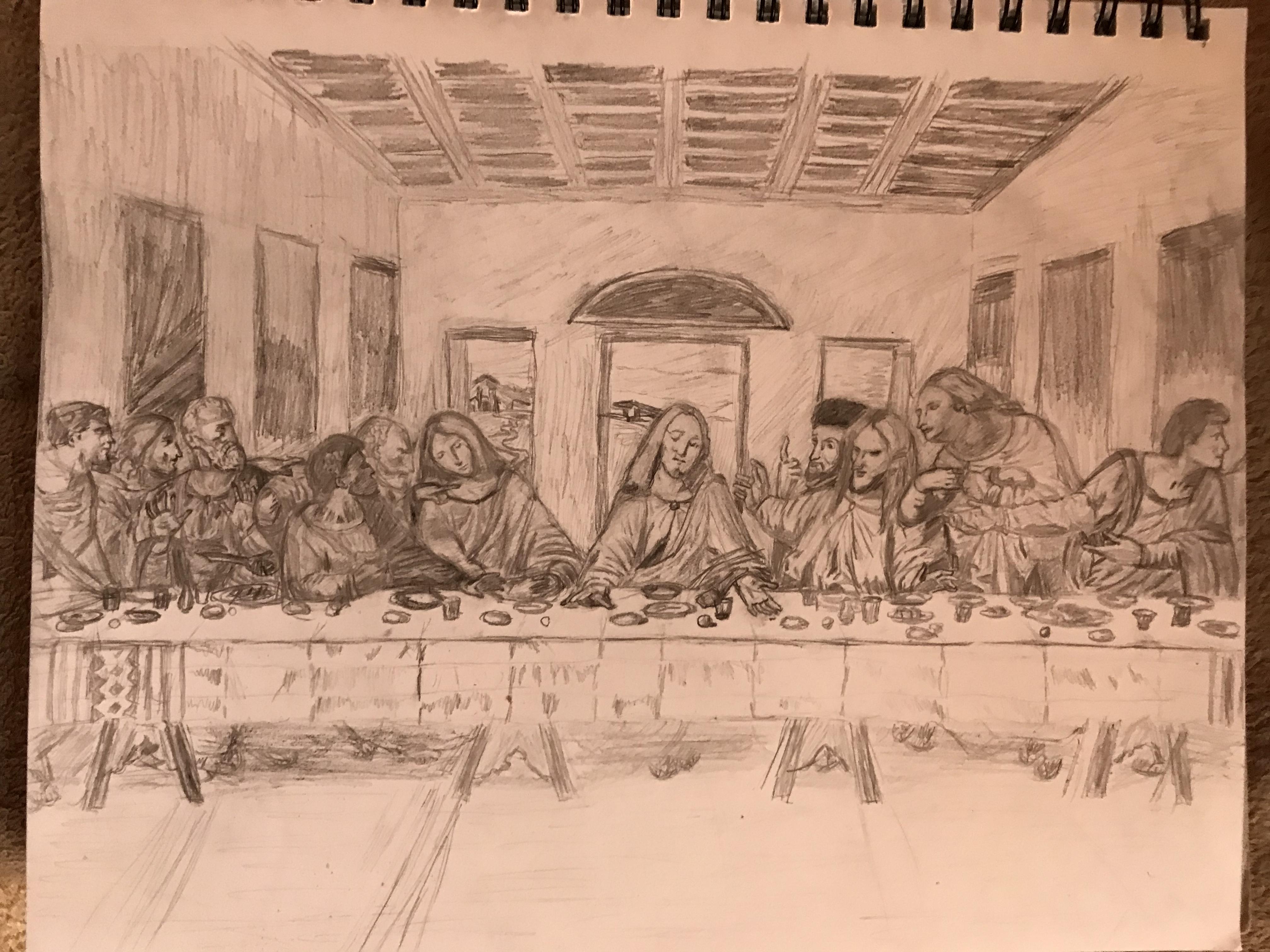 4032x3024 pencil drawing of last supper, looking for feedbackcritique drawing - Last Supper Pencil Drawing