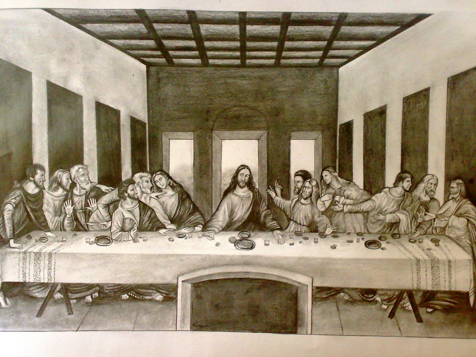 1600x1200 pencil sketch - Last Supper Pencil Drawing