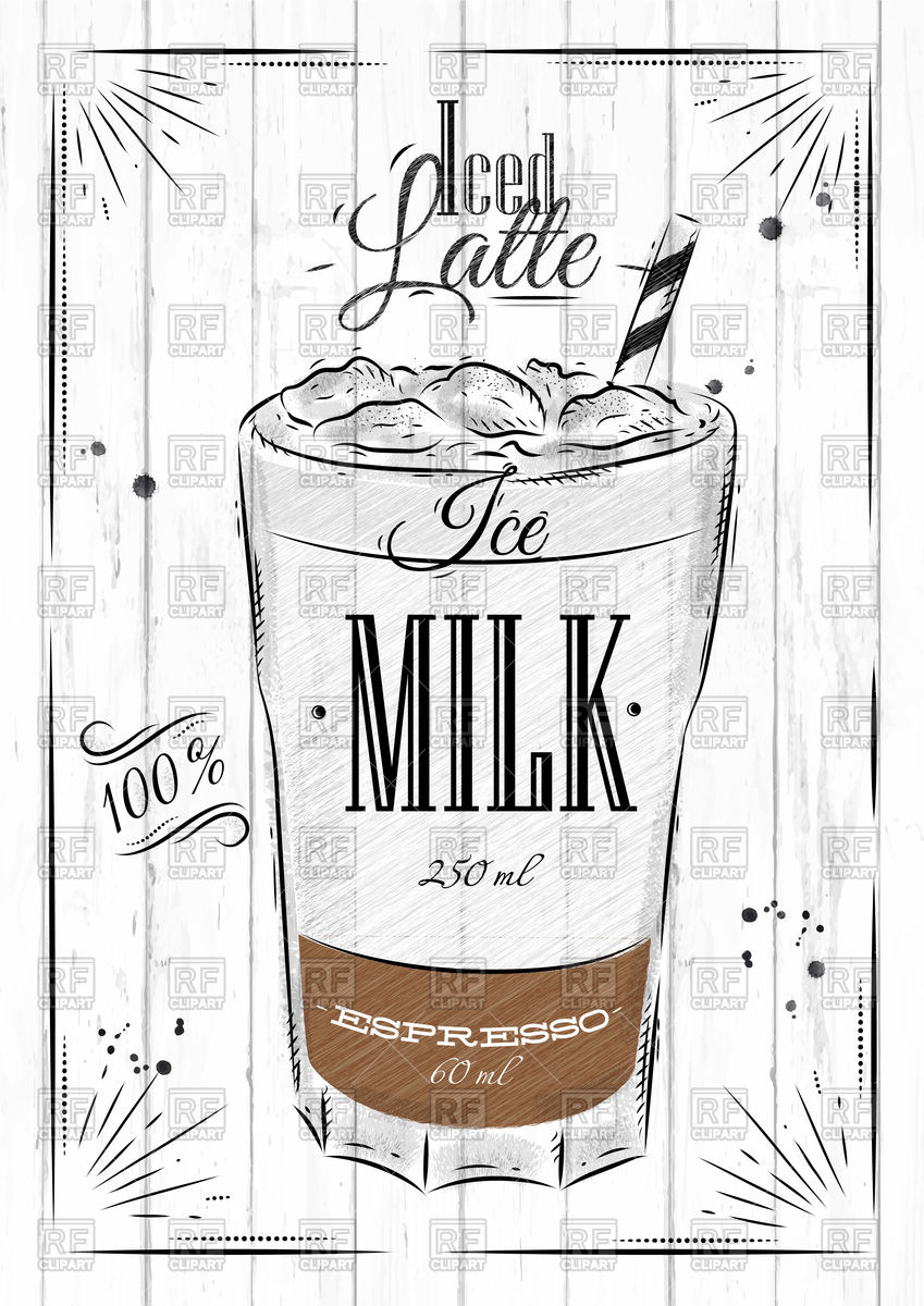 849x1200 Poster Coffee Iced Latte In Vintage Style Drawing On Wood - Latte Drawing