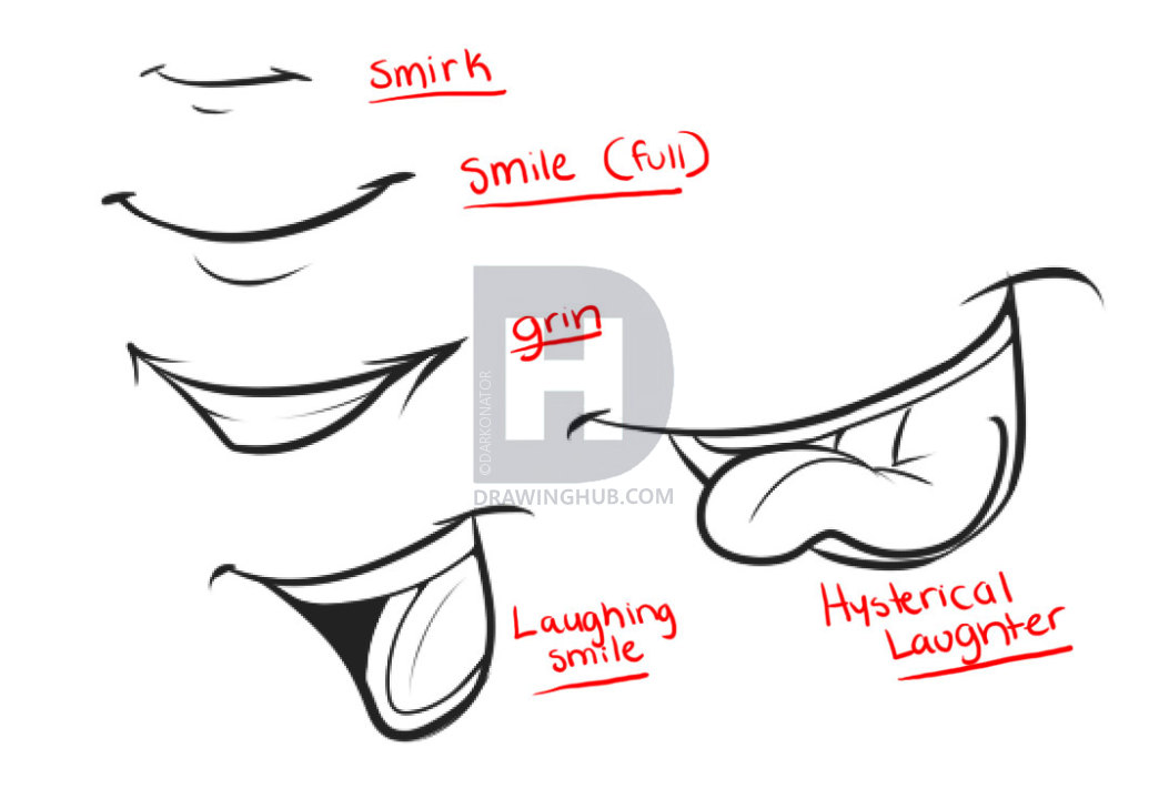 1044x720 how to draw smiles, step - Laughing Mouth Drawing
