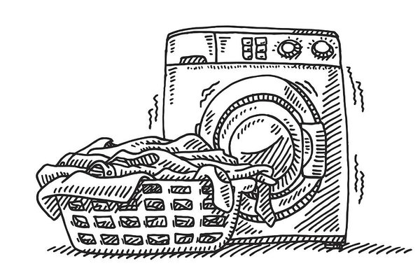 600x400 Laundry Basket Washing Machine Drawing Art Print - Laundry Basket Drawing