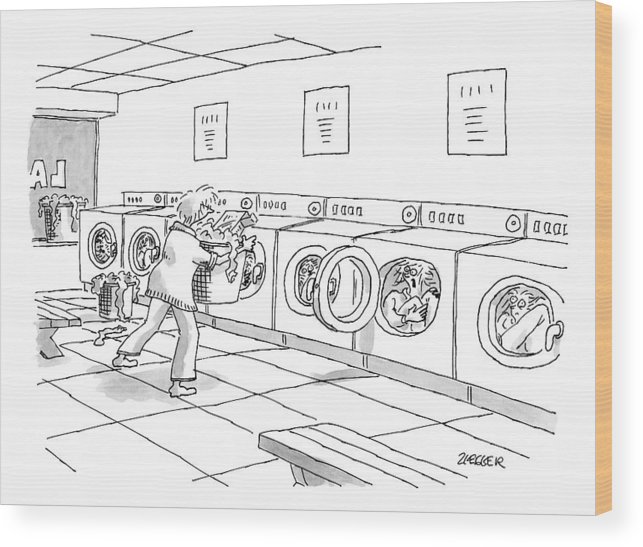 643x547 A Woman Is Seen Carrying A Laundry Basket Wood Print - Laundry Basket Drawing