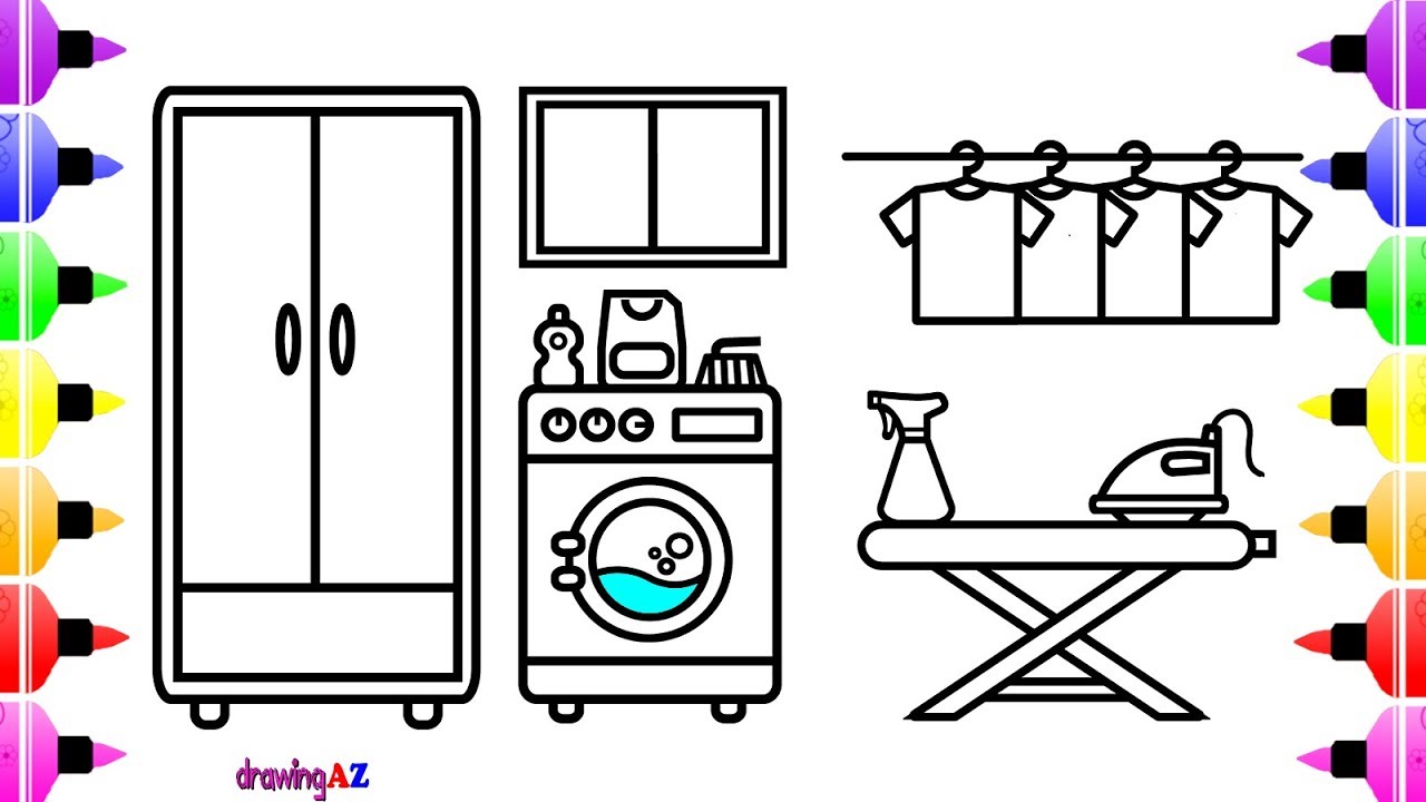 1280x720 how to draw laundry room for kids coloring - Laundry Drawings