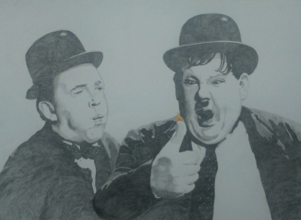 1000x729 laurel and hardy original pencil drawing laurel and hardy - Laurel And Hardy Drawing