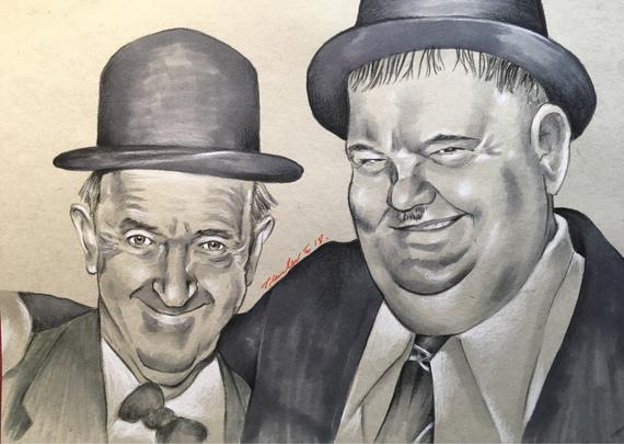 570x405 laurel and hardy original fan art pen pencil stan ollie etsy - Laurel And Hardy Drawing