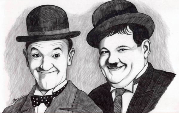 600x380 portrait of oliver hardy, stan laurel - Laurel And Hardy Drawing