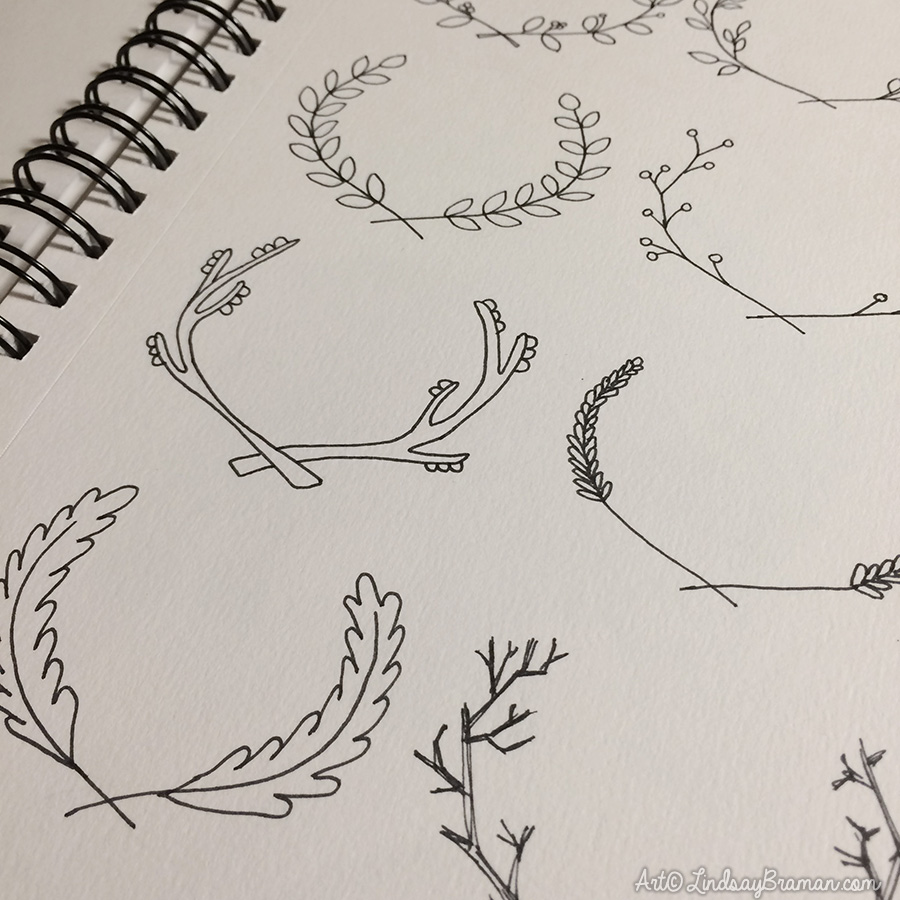 900x900 Hand Drawn Laurel Wreath Doodles - Laurel Drawing