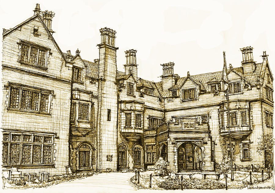 900x632 Laurel Hall In Sepia Drawing - Laurel Drawing