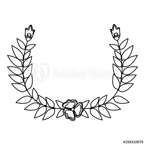 500x500 Drawing Crown Half Flower Natural Decoration Laurel Leaves Vector - Laurel Leaf Drawing