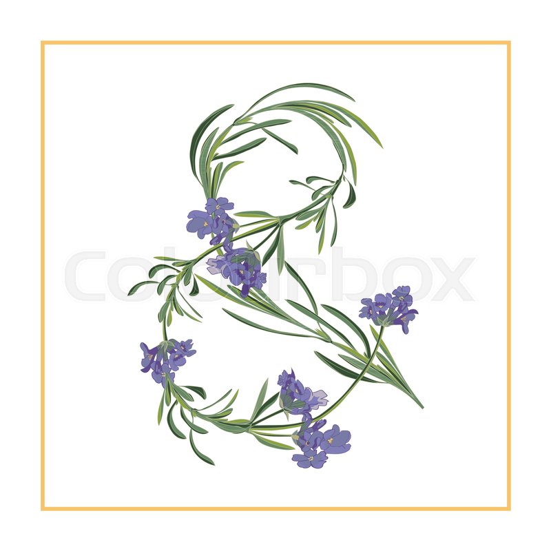 800x800 Letter Ampersand Monogram Retro Sign Alphabet With Lavender - Lavender Botanical Drawing