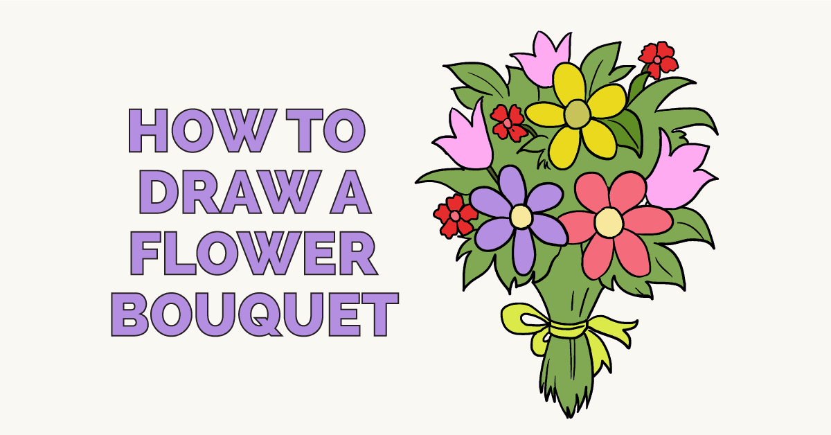 1200x628 How To Draw A Flower Bouquet - Lavender Bouquet Drawing