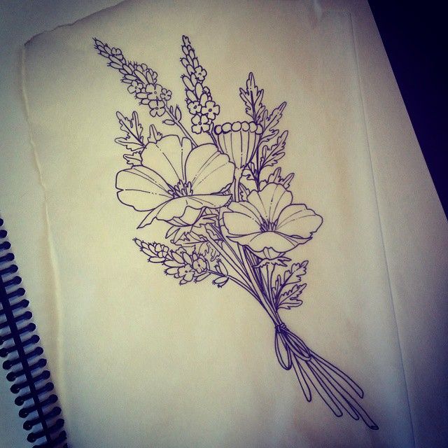 640x640 this popy and lavender bouquet will be fun to tattoo! tattoo - Lavender Bouquet Drawing
