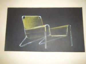 300x225 Original Vintage Colored Pencil Drawing Of A Lawn Chair - Lawn Chair Drawing