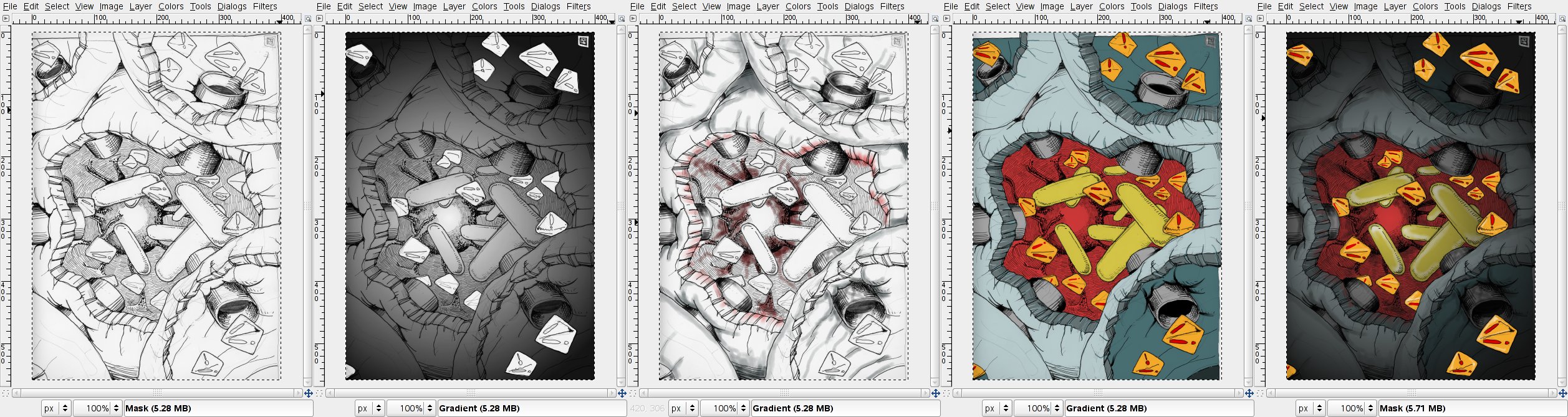 2515x669 Yokofakun Coloring A Black And White Drawing With The Gimp My - Layer Drawing