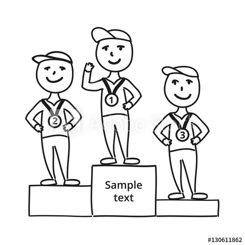 500x500 Hand Drawn Vector Illustration Winners Awarded With Medals, Three - Leadership Drawing