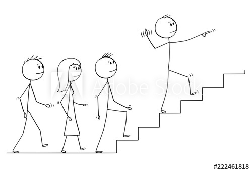 500x341 Cartoon Stick Drawing Conceptual Illustration Of Leader Leading - Leadership Drawing