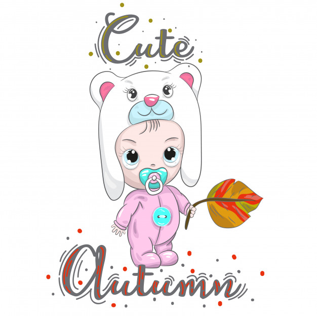 626x623 Cute Baby Baby Boy Holding Autumn Leaf Cartoon Drawing Vector - Leaf Cartoon Drawing